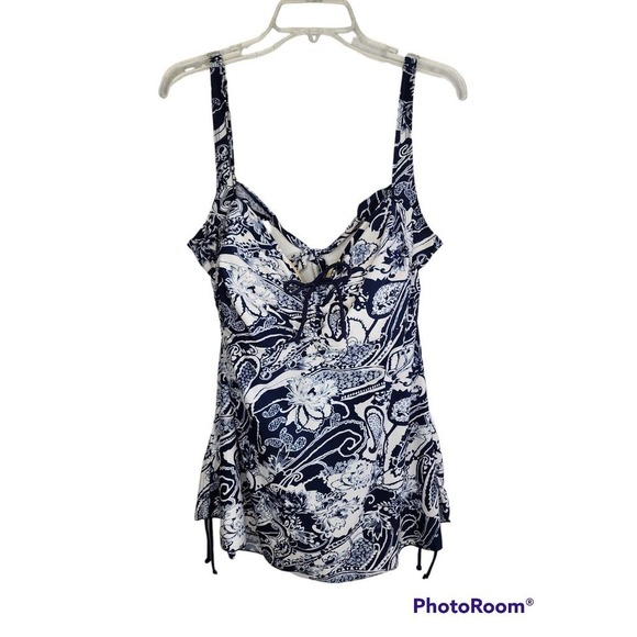 Septangle Plus Size 24W Tankini Swimsuit Blue Adjustable Padded Bra Paisley - Picture 1 of 12